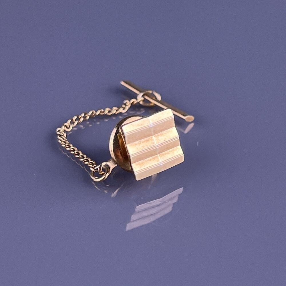 Square Striped Cut Tie Tack Pin Gold Plated Simple Stripes Polished Vintage